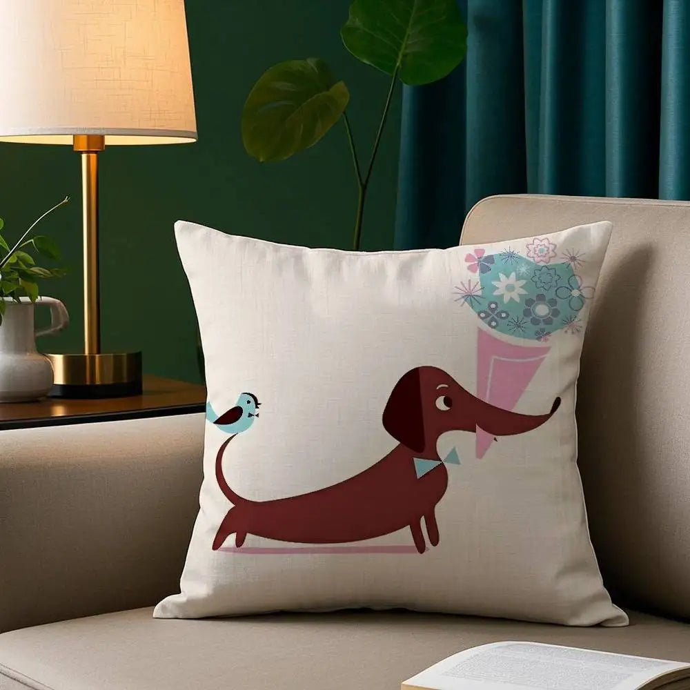 Cute Dachshund Plush Cushion Cover | Soft Decorative Throw Pillow Cover for Dog Lovers