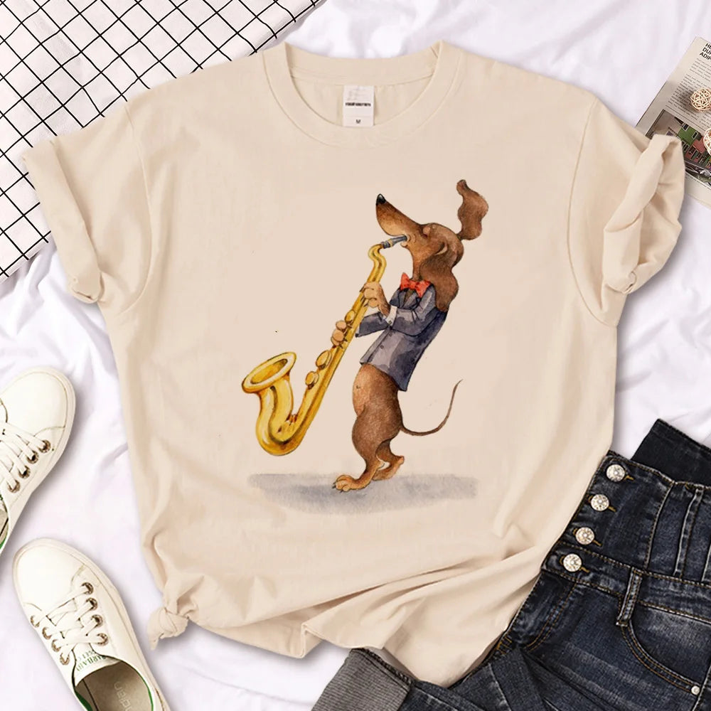 Vintage Dachshund Graphic T-Shirt for Women | Soft Casual Tee for Sausage Dog Lovers