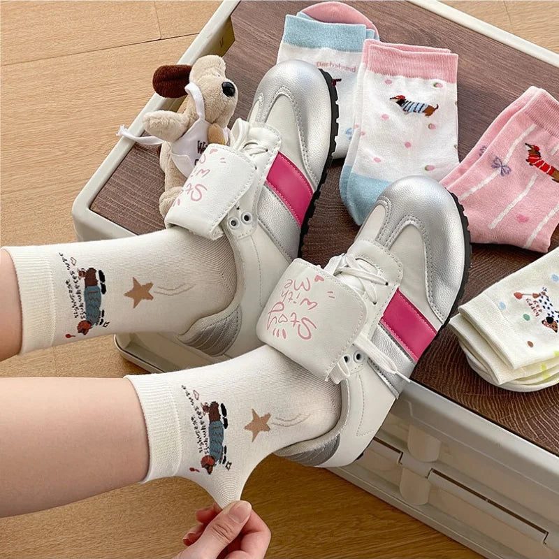Cute Dachshund Cotton Crew Socks – Soft Mid-Calf Socks for Dog Lovers (1, 3 or 5 Pairs)