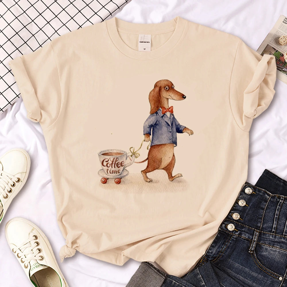 Vintage Dachshund Graphic T-Shirt for Women | Soft Casual Tee for Sausage Dog Lovers