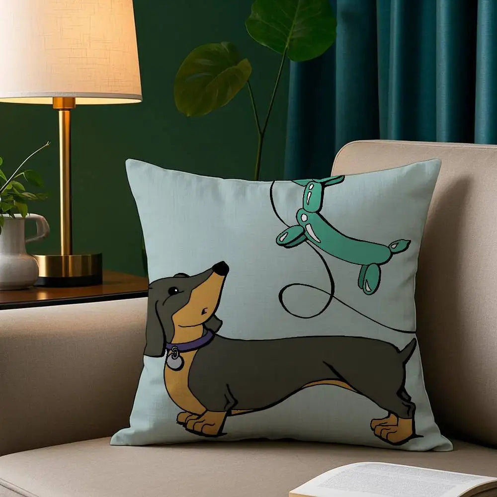 Cute Dachshund Plush Cushion Cover | Soft Decorative Throw Pillow Cover for Dog Lovers