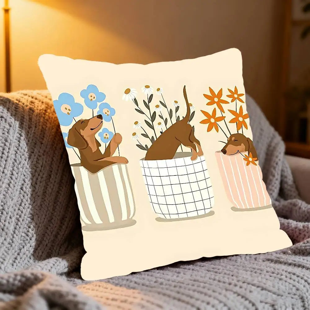 Dachshund Decorative Pillow Cover – Soft Sausage Dog Cushion Cover for Sofa, Bed & Home Decor