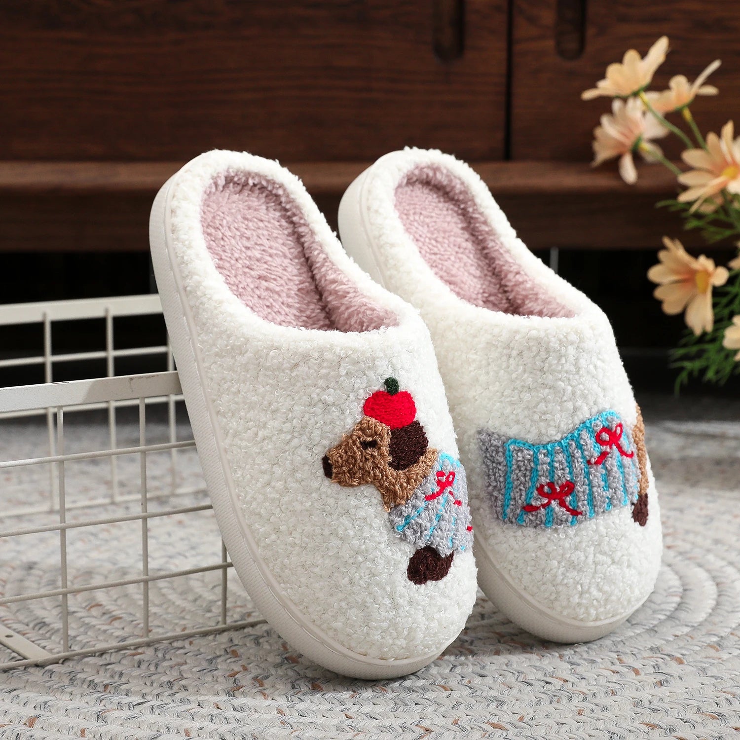 Cozy Dachshund Plush Slippers | Warm Embroidered House Shoes for Dog Lovers