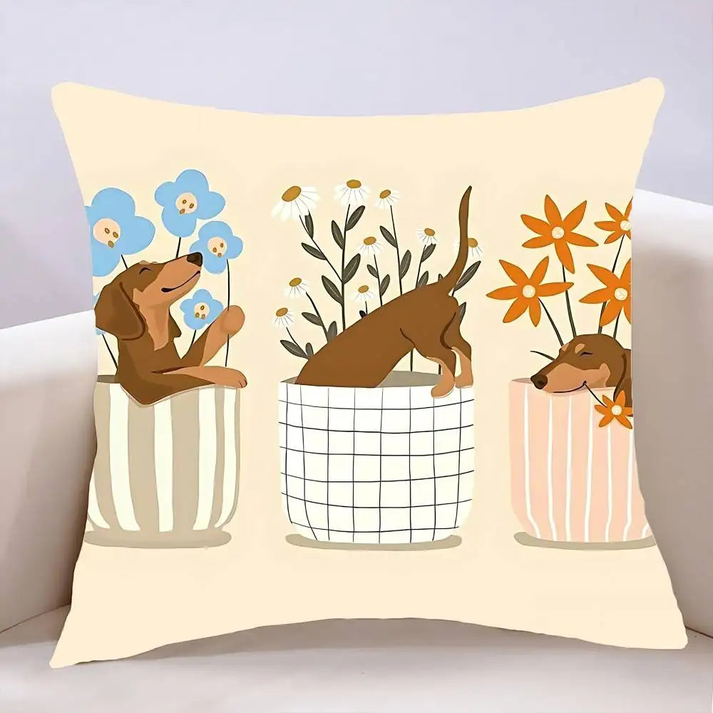 Dachshund Decorative Pillow Cover – Soft Sausage Dog Cushion Cover for Sofa, Bed & Home Decor