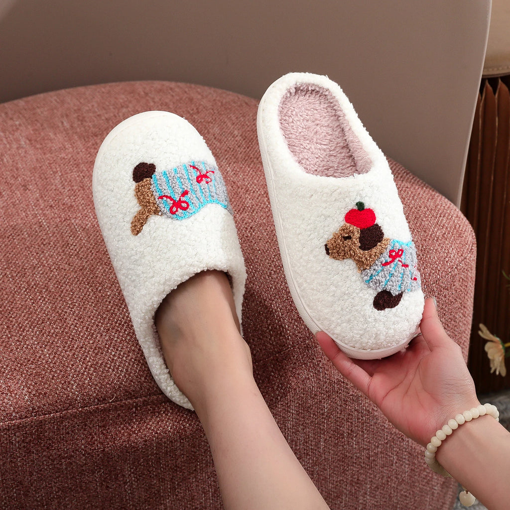 Cozy Dachshund Plush Slippers | Warm Embroidered House Shoes for Dog Lovers