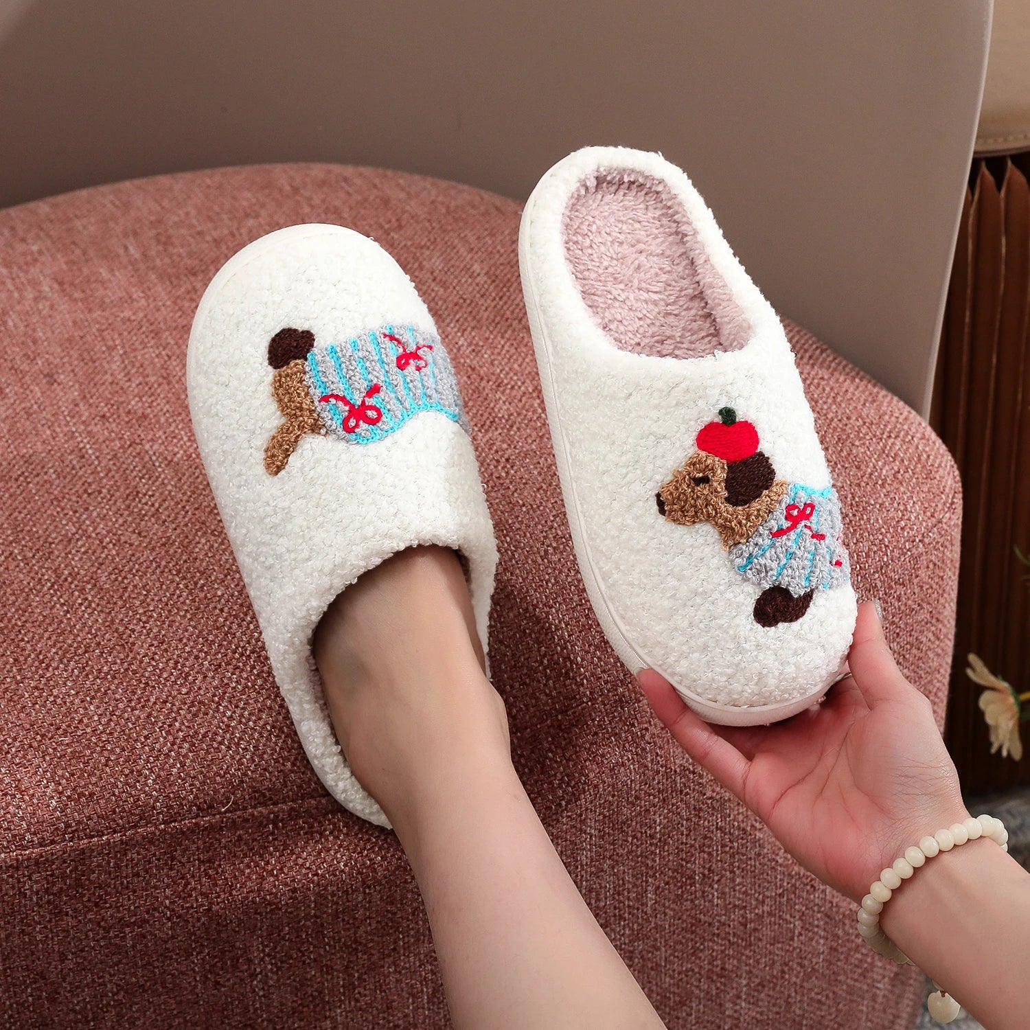 Cozy Dachshund Plush Slippers | Warm Embroidered House Shoes for Dog Lovers