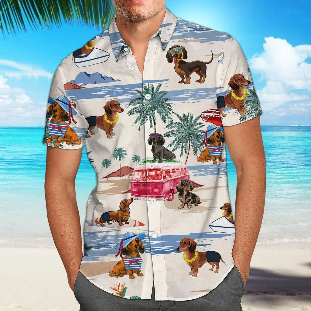 Dachshund Summer Button Shirt™ | Premium 3D Print Dog Lover Hawaiian Style Shirt