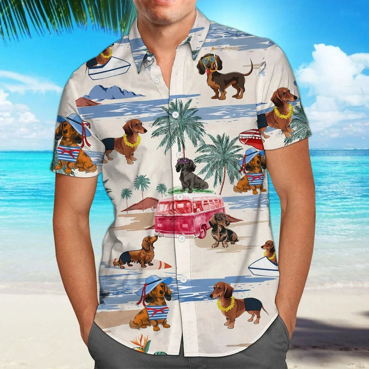 Dachshund Summer Button Shirt™ | Premium 3D Print Dog Lover Hawaiian Style Shirt