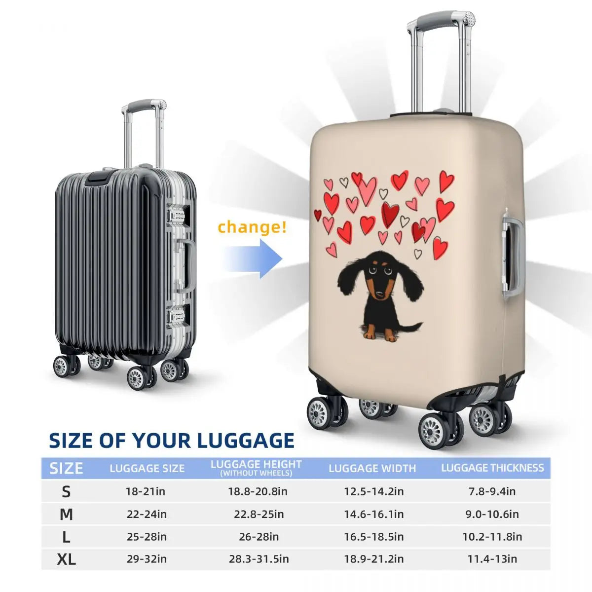 Dachshund Love™ Suitcase Cover – Heart Edition for Sausage Dog Lovers