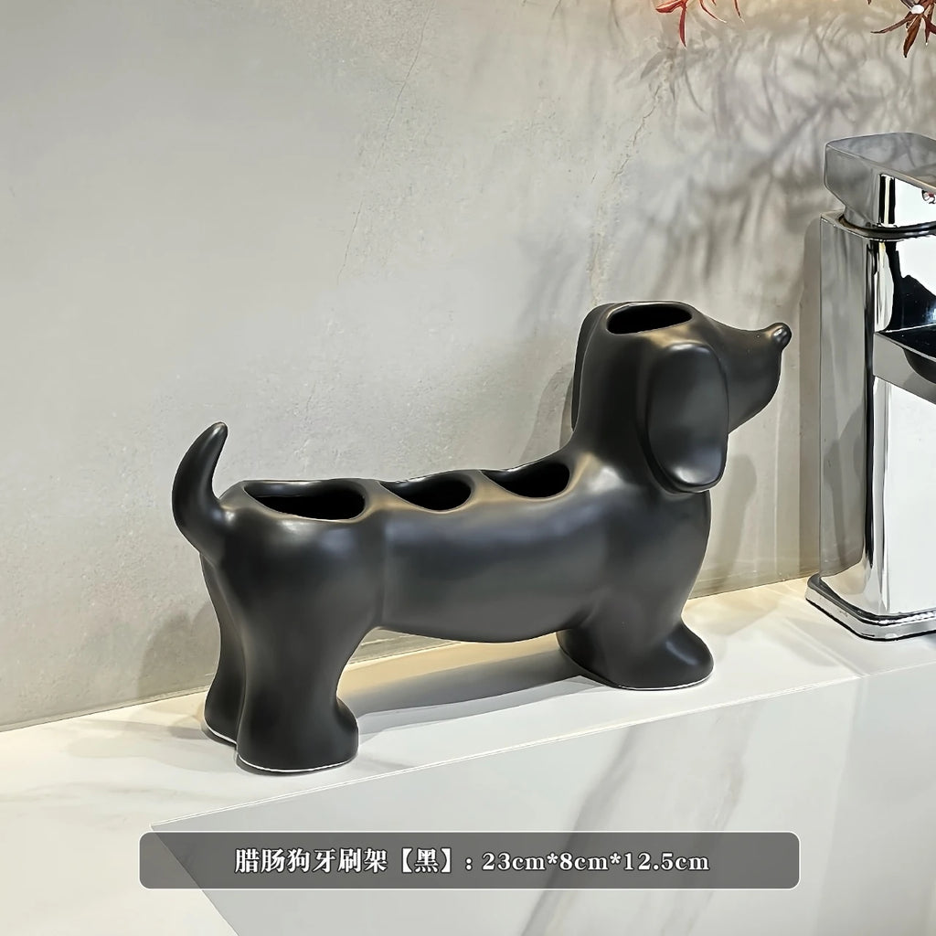 Dachshund Ceramic Toothbrush Holder – Cute Bathroom Organizer for Toothbrush & Toothpaste