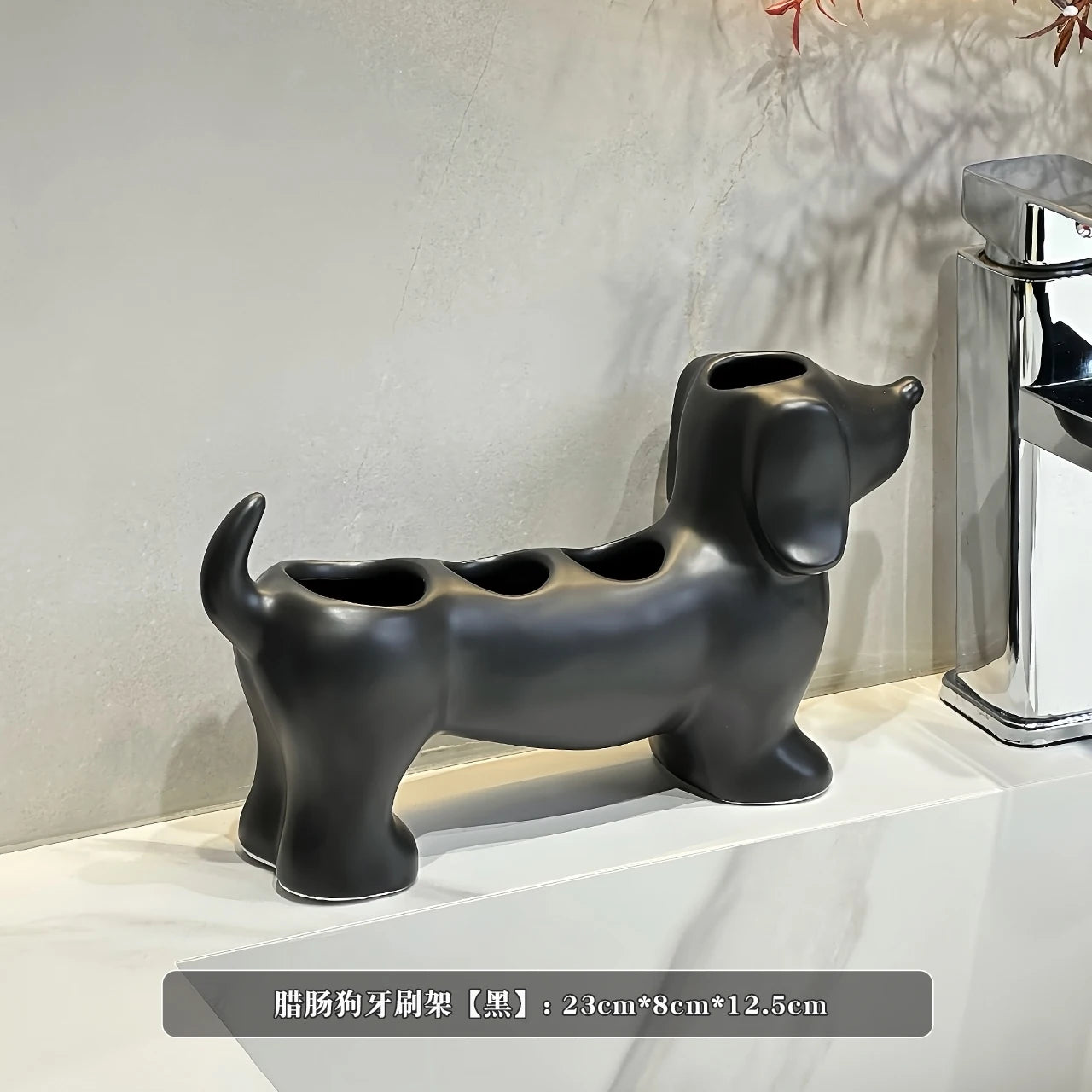 Dachshund Ceramic Toothbrush Holder – Cute Bathroom Organizer for Toothbrush & Toothpaste