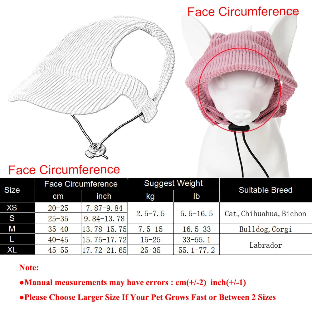 Adjustable Corduroy Dog Baseball Cap – Cute Sun Protection Hat for Dachshunds & Small to Large Dogs