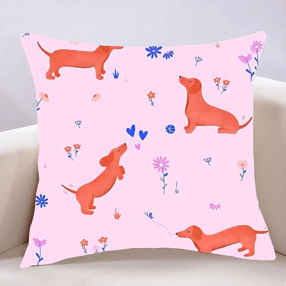 Dachshund Decorative Pillow Cover – Soft Sausage Dog Cushion Cover for Sofa, Bed & Home Decor