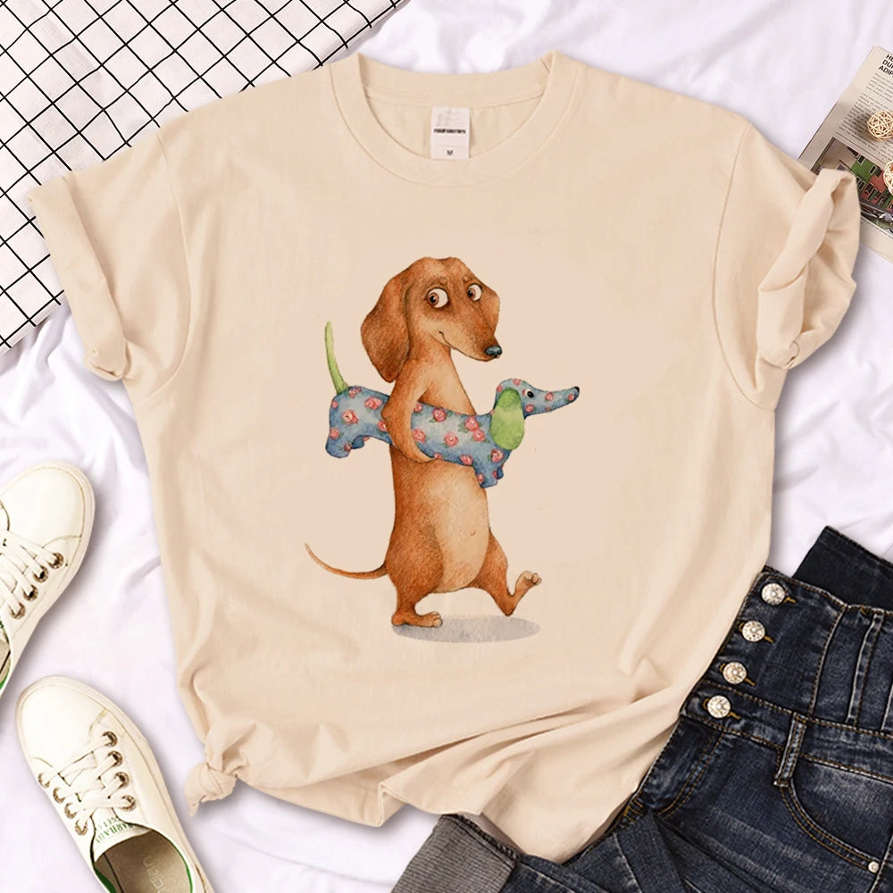 Vintage Dachshund Graphic T-Shirt for Women | Soft Casual Tee for Sausage Dog Lovers