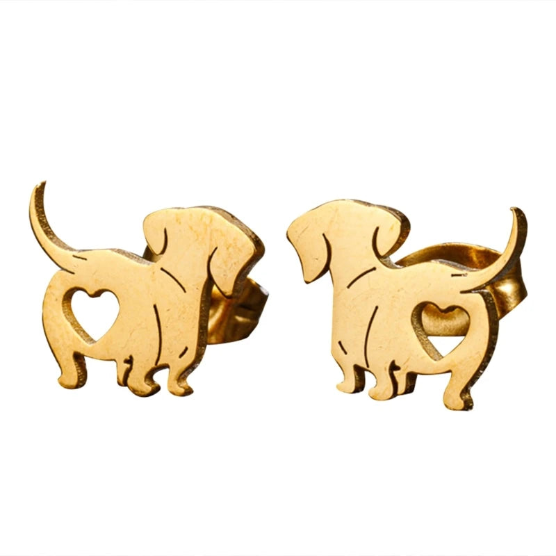 Cute Dachshund Stud Earrings – Elegant Dog Lover Earrings in Gold, Silver, Rose Gold & Black