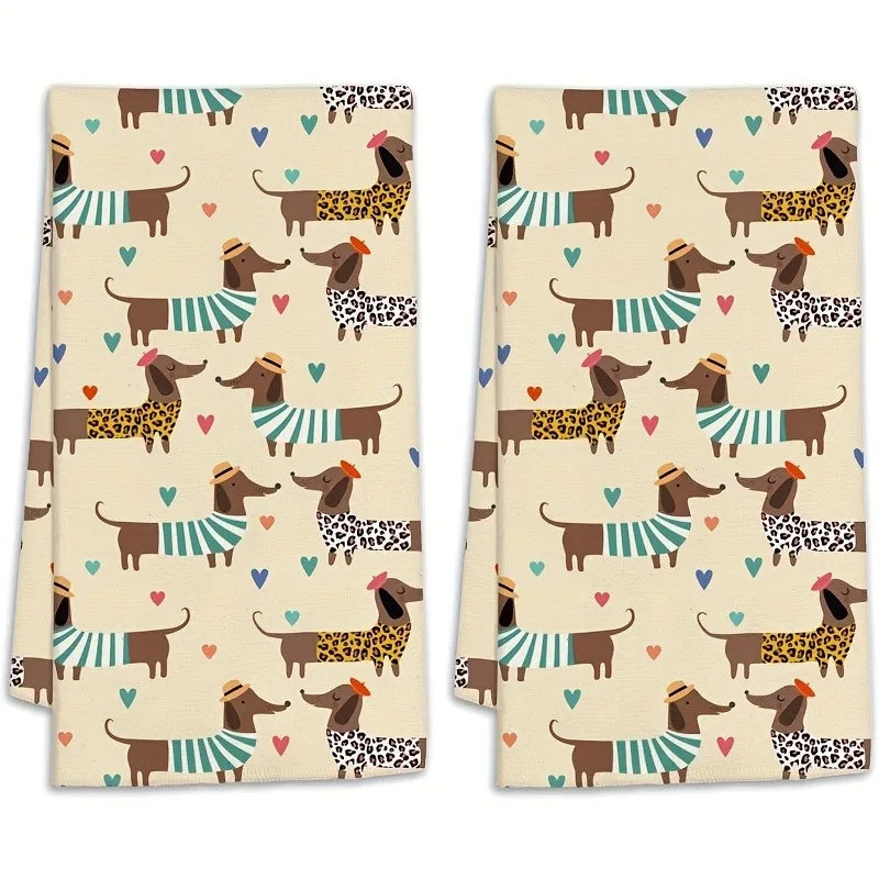 Dachshund Kitchen Towel Set – Soft & Absorbent Hand Towels for Sausage Dog Lovers (2-Pack)