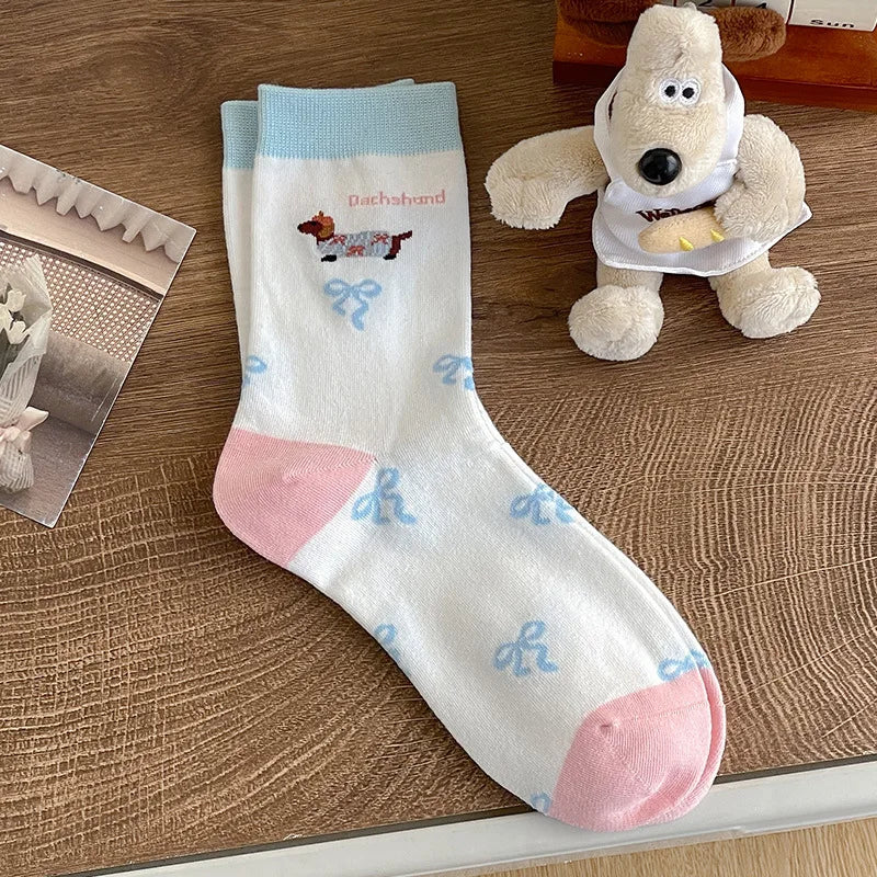 Cute Dachshund Cotton Crew Socks – Soft Mid-Calf Socks for Dog Lovers (1, 3 or 5 Pairs)