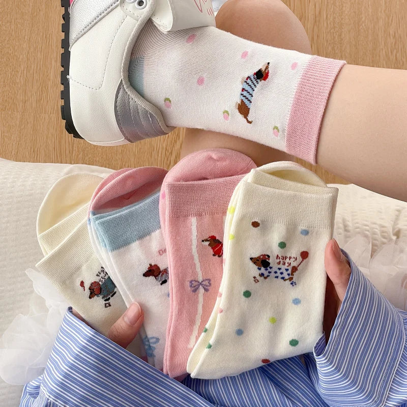 Cute Dachshund Cotton Crew Socks – Soft Mid-Calf Socks for Dog Lovers (1, 3 or 5 Pairs)