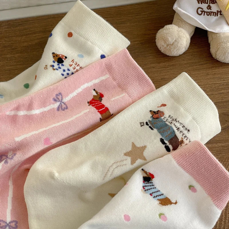 Cute Dachshund Cotton Crew Socks – Soft Mid-Calf Socks for Dog Lovers (1, 3 or 5 Pairs)