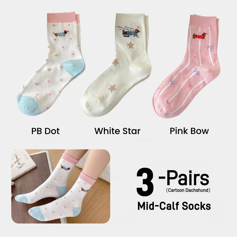 Cute Dachshund Cotton Crew Socks – Soft Mid-Calf Socks for Dog Lovers (1, 3 or 5 Pairs)