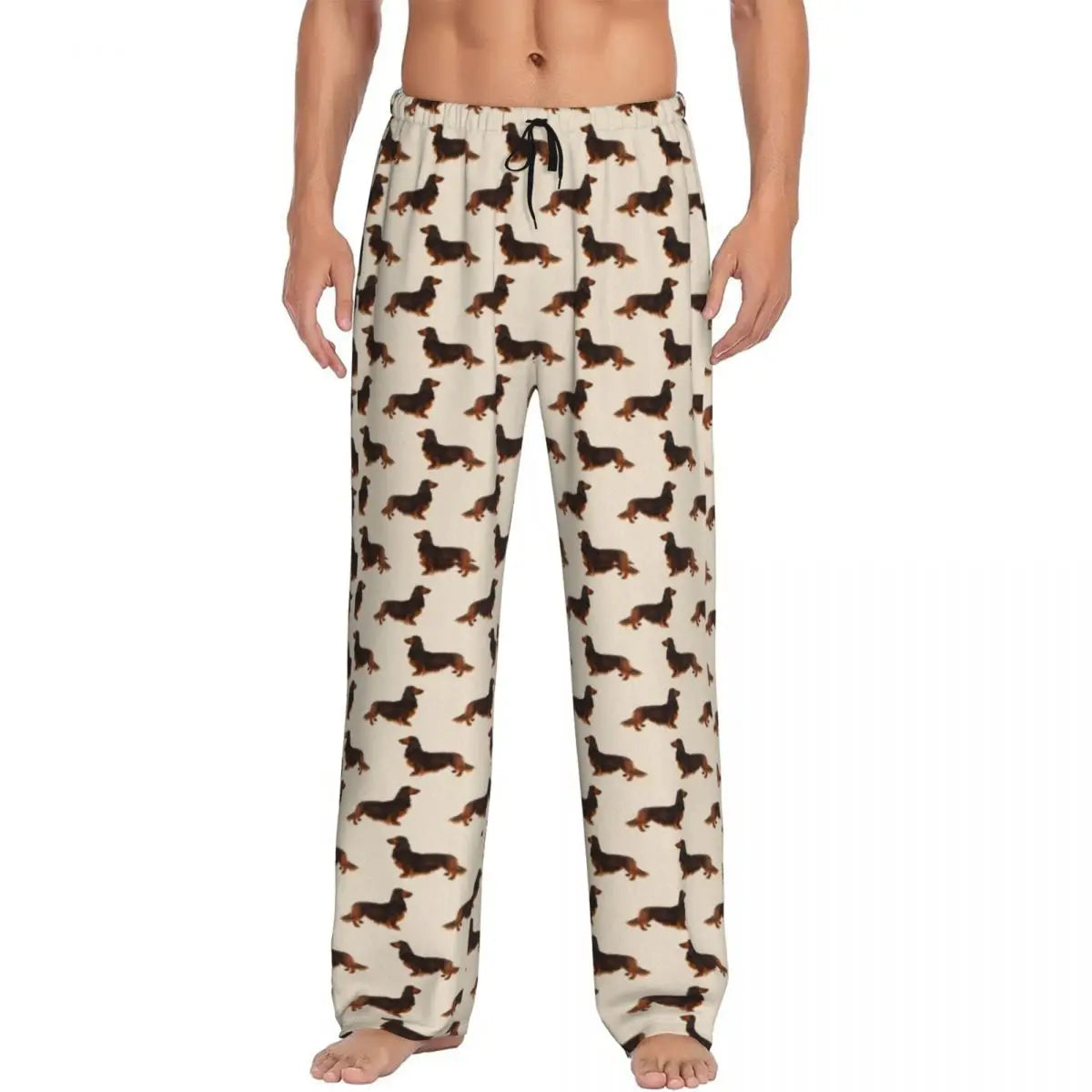 Custom Printed Men's Dachshund Dog Funny Pupy Pajama Pants Wiener Badger Sausage Dog Sleepwear Sleep Lounge Bottoms with Pockets