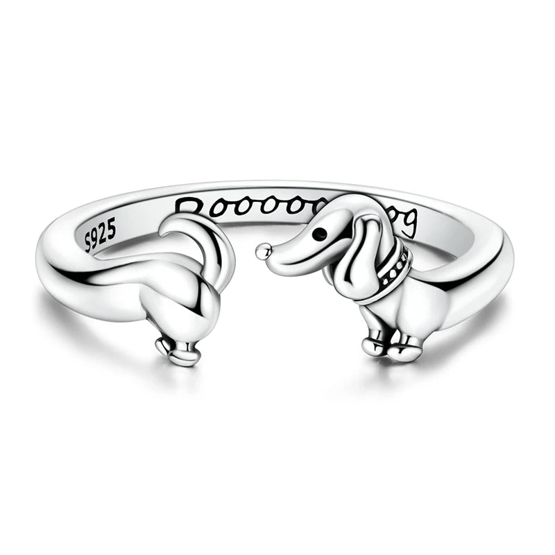 Original 925 Sterling Silver Dachshund 925 Sterling Silver Dachshund Ring | Adjustable Open Ring for Dachshund LoversOpen Rings For Women Girls Jewelry Birthday Anniversary Gifts