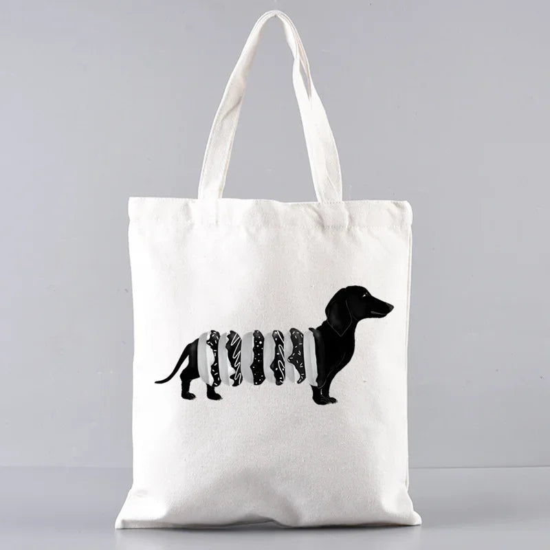 Dachshund Canvas Tote Bag Set – Large Capacity Shoulder Bags for Dog Lovers