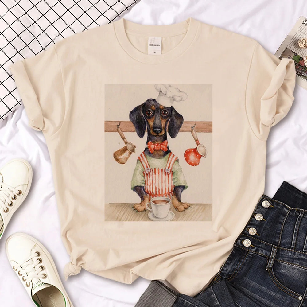 Vintage Dachshund Graphic T-Shirt for Women | Soft Casual Tee for Sausage Dog Lovers