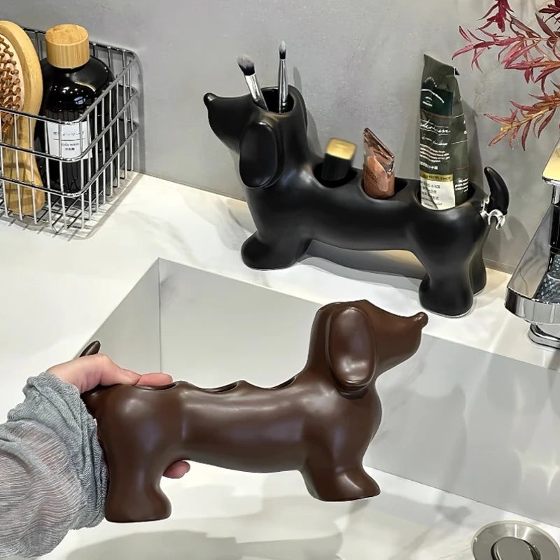Dachshund Ceramic Toothbrush Holder – Cute Bathroom Organizer for Toothbrush & Toothpaste