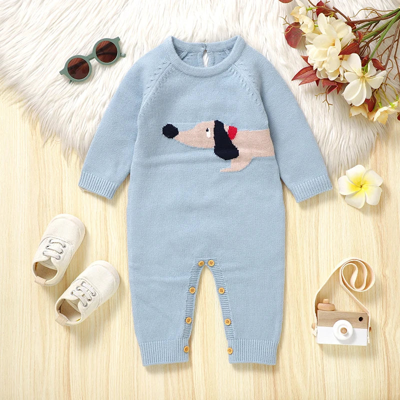 Dachshund Baby Romper – Soft Knitted Long Sleeve Outfit for Little Sausage Dog Lovers