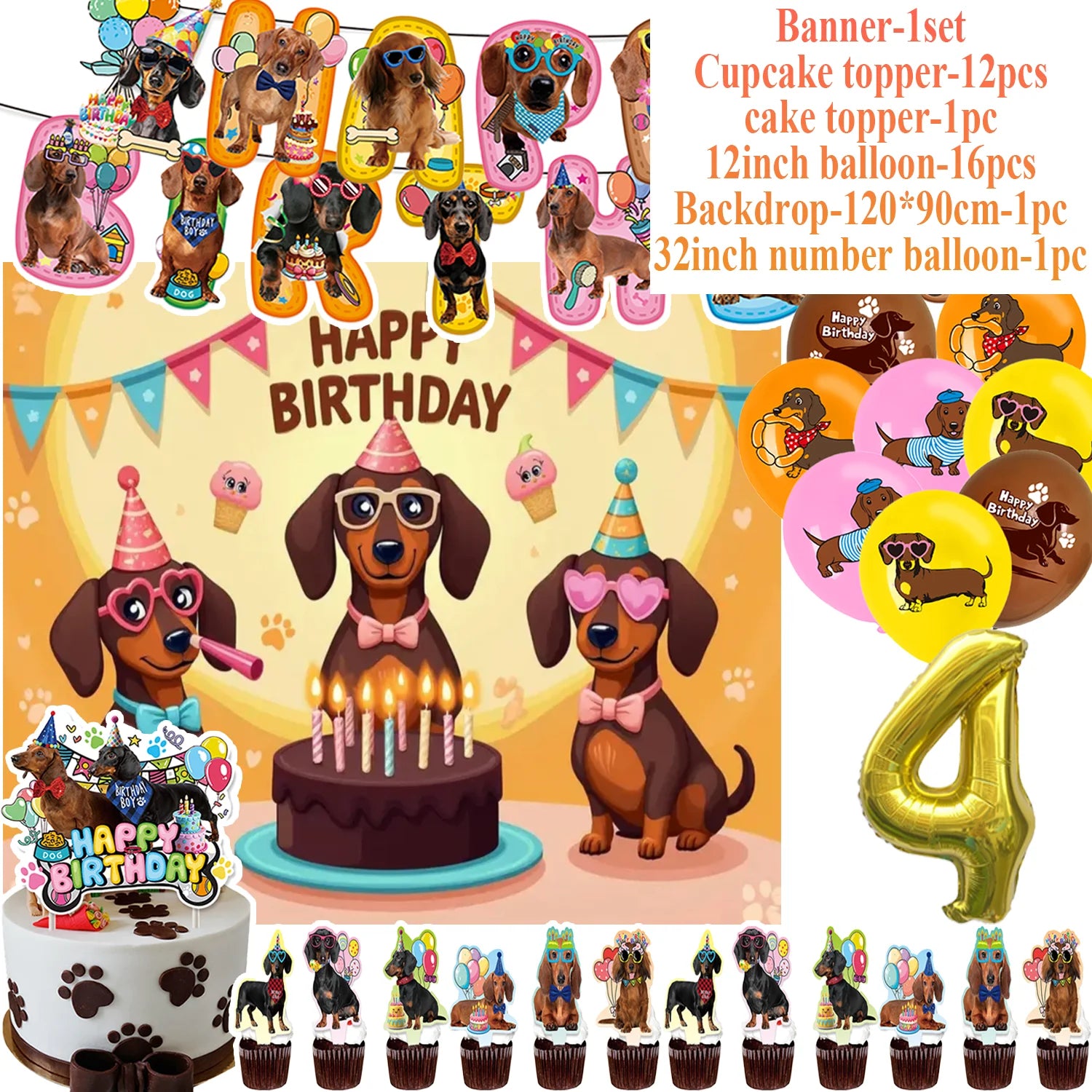 Ultimate Dachshund Birthday Party Kit – Balloons, Cake Toppers & Decorations for Sausage Dog Lovers