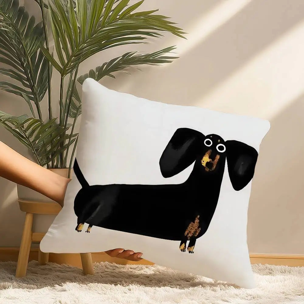 Cute Dachshund Plush Cushion Cover | Soft Decorative Throw Pillow Cover for Dog Lovers