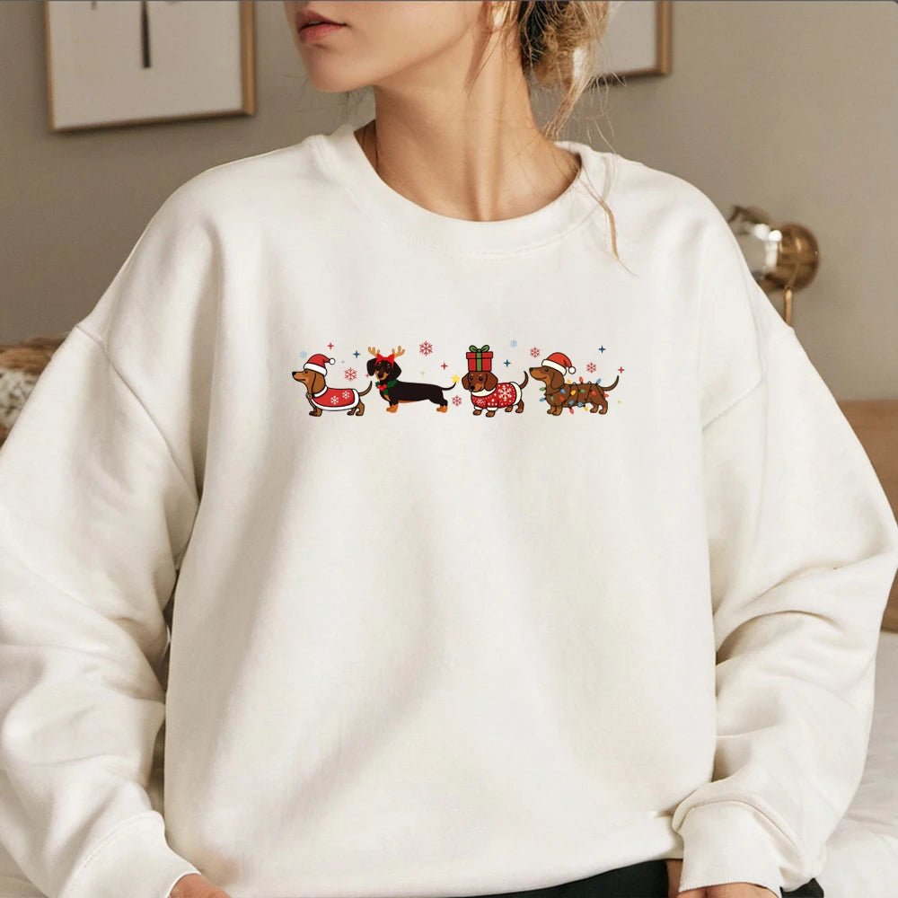 Christmas Dachshund Cozy Sweatshirt – Premium Dog Lover Winter Pullover Hoodie for Women