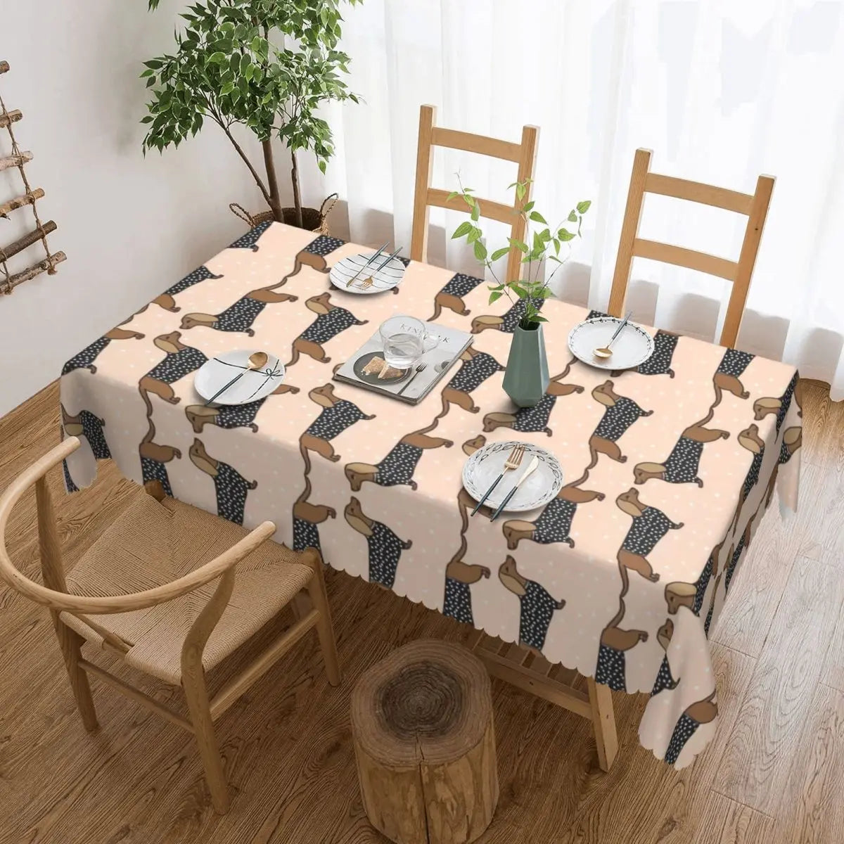 Rectangular Couple Dachshund Dog Pattern With Heart Table Cloth Waterproof Tablecloth Outdoor Table Cover