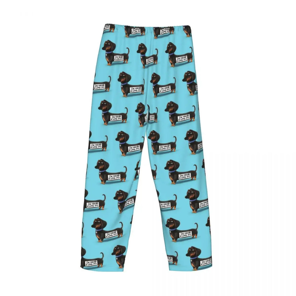 Custom Printed Men's Dachshund Dog Funny Pupy Pajama Pants Wiener Badger Sausage Dog Sleepwear Sleep Lounge Bottoms with Pockets