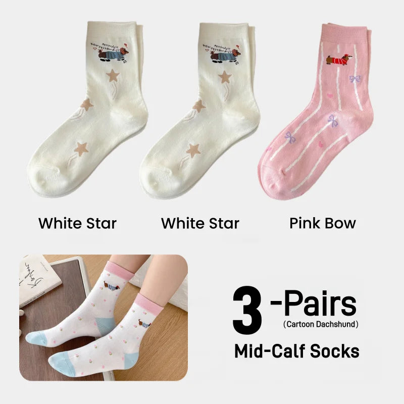 Cute Dachshund Cotton Crew Socks – Soft Mid-Calf Socks for Dog Lovers (1, 3 or 5 Pairs)