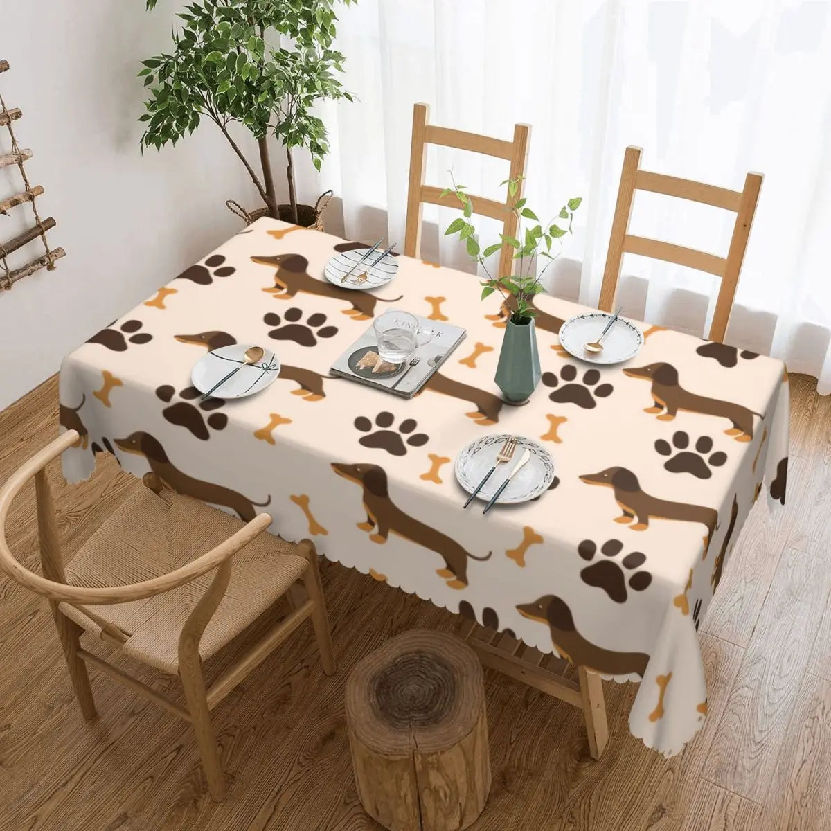 Rectangular Couple Dachshund Dog Pattern With Heart Table Cloth Waterproof Tablecloth Outdoor Table Cover
