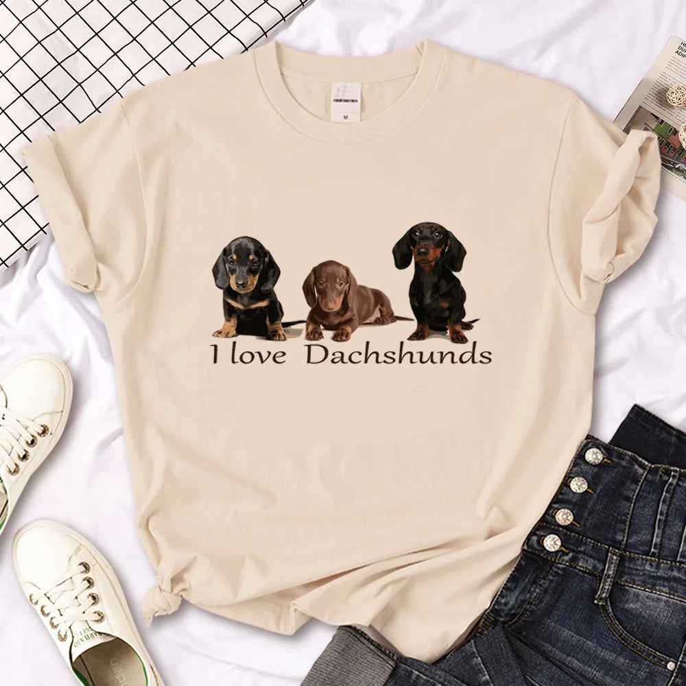Vintage Dachshund Graphic T-Shirt for Women | Soft Casual Tee for Sausage Dog Lovers