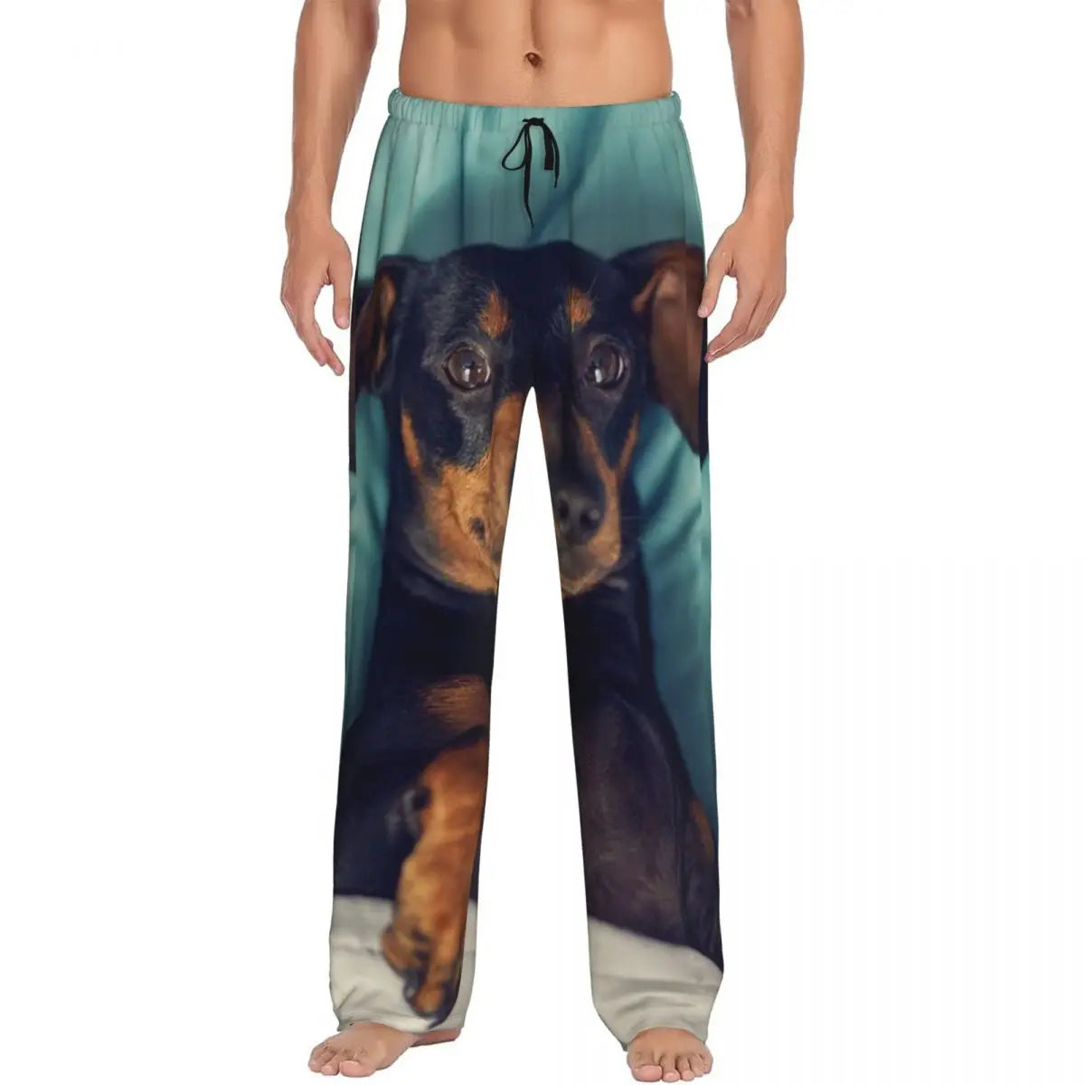 Custom Printed Men's Dachshund Dog Funny Pupy Pajama Pants Wiener Badger Sausage Dog Sleepwear Sleep Lounge Bottoms with Pockets