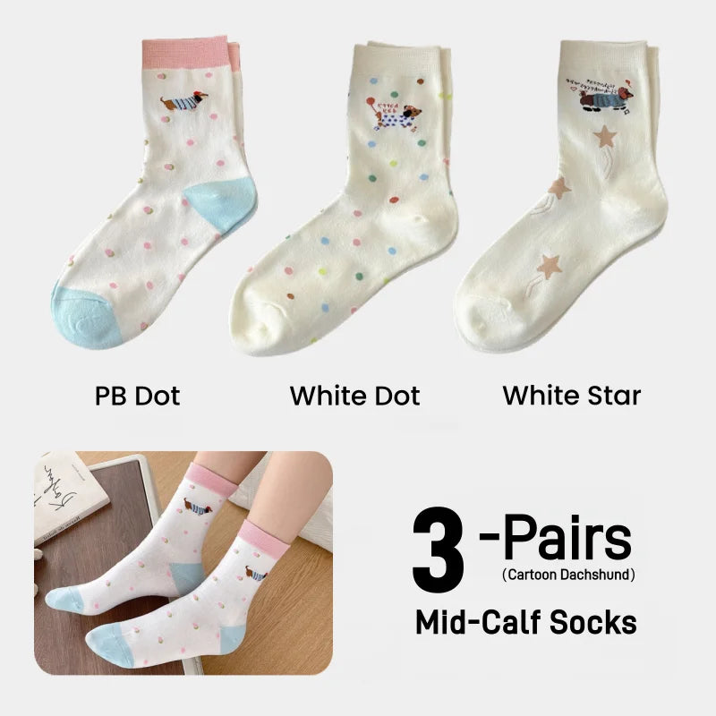 Cute Dachshund Cotton Crew Socks – Soft Mid-Calf Socks for Dog Lovers (1, 3 or 5 Pairs)