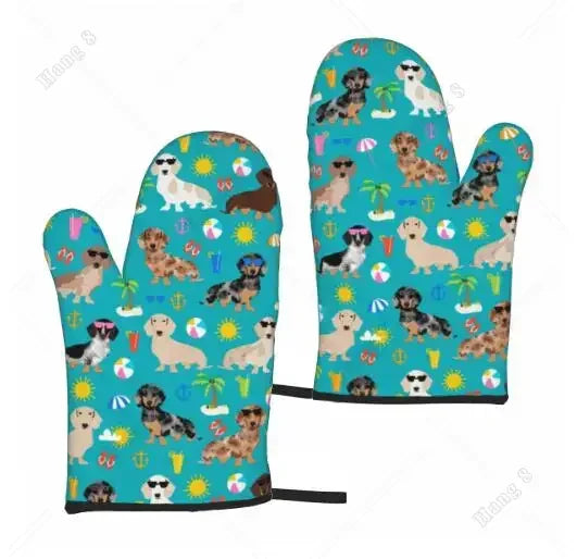 Premium Dachshund Heat-Resistant Oven Mitts – Non-Slip Kitchen Gloves for Cooking, Baking & BBQ Lovers