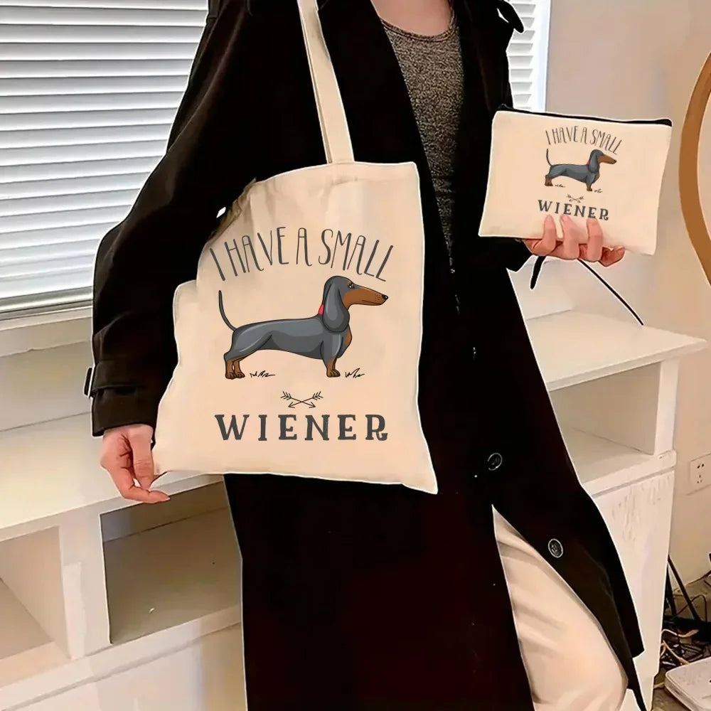 Dachshund Canvas Tote Bag Set – Large Capacity Shoulder Bags for Dog Lovers