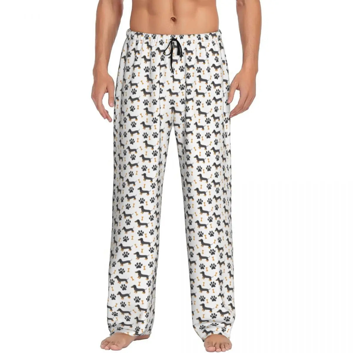Custom Printed Men's Dachshund Dog Funny Pupy Pajama Pants Wiener Badger Sausage Dog Sleepwear Sleep Lounge Bottoms with Pockets