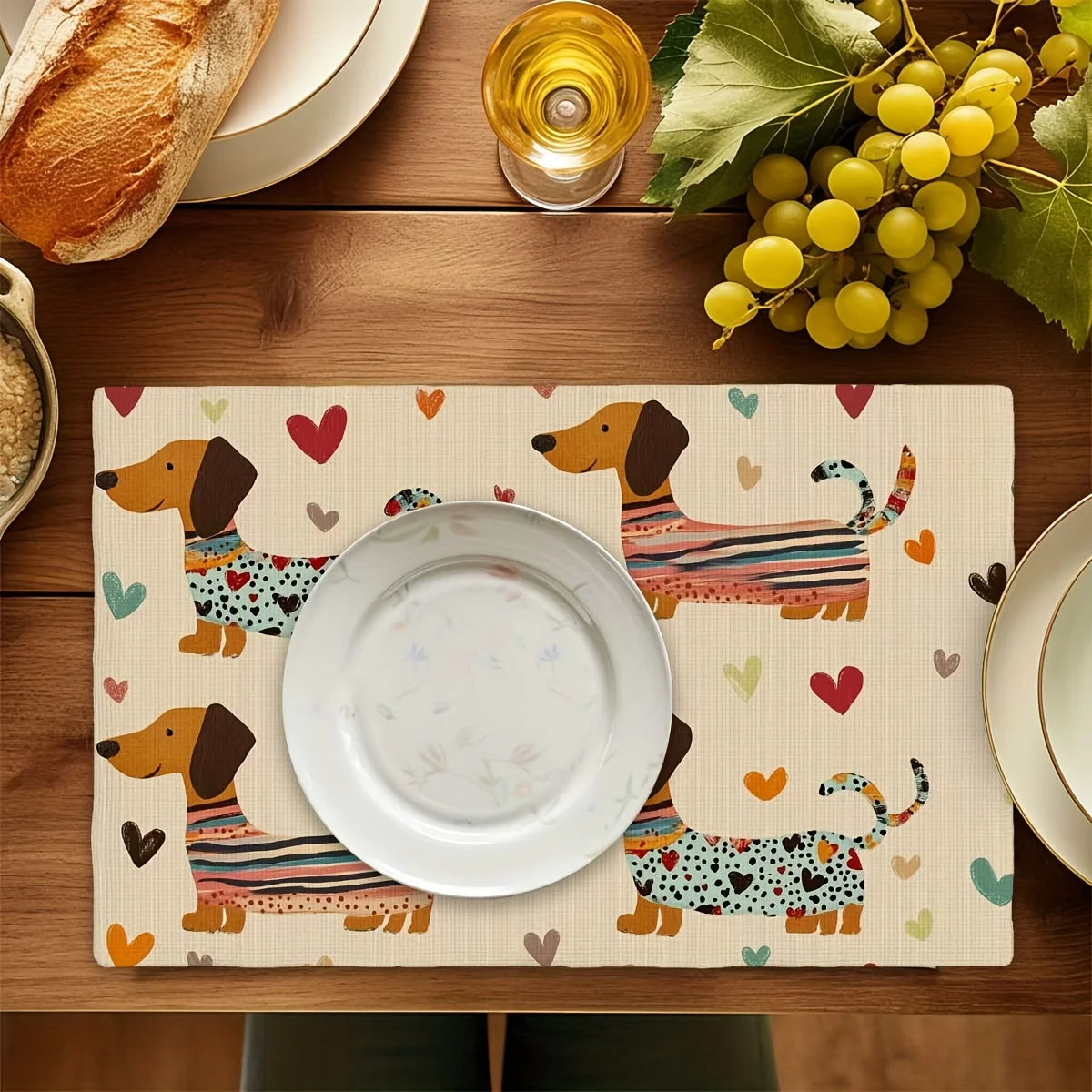 Dachshund Love Linen Placemat – Elegant Table Mat for Dog Lovers & Cozy Home Dining