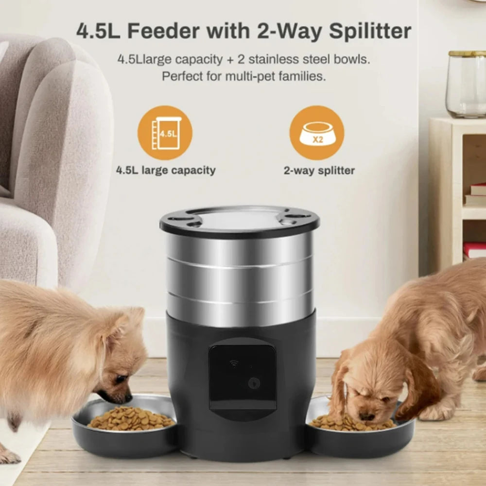 Dachshund Smart Feeder™ – 4.5L WiFi Automatic Food Dispenser with Dual Bowls