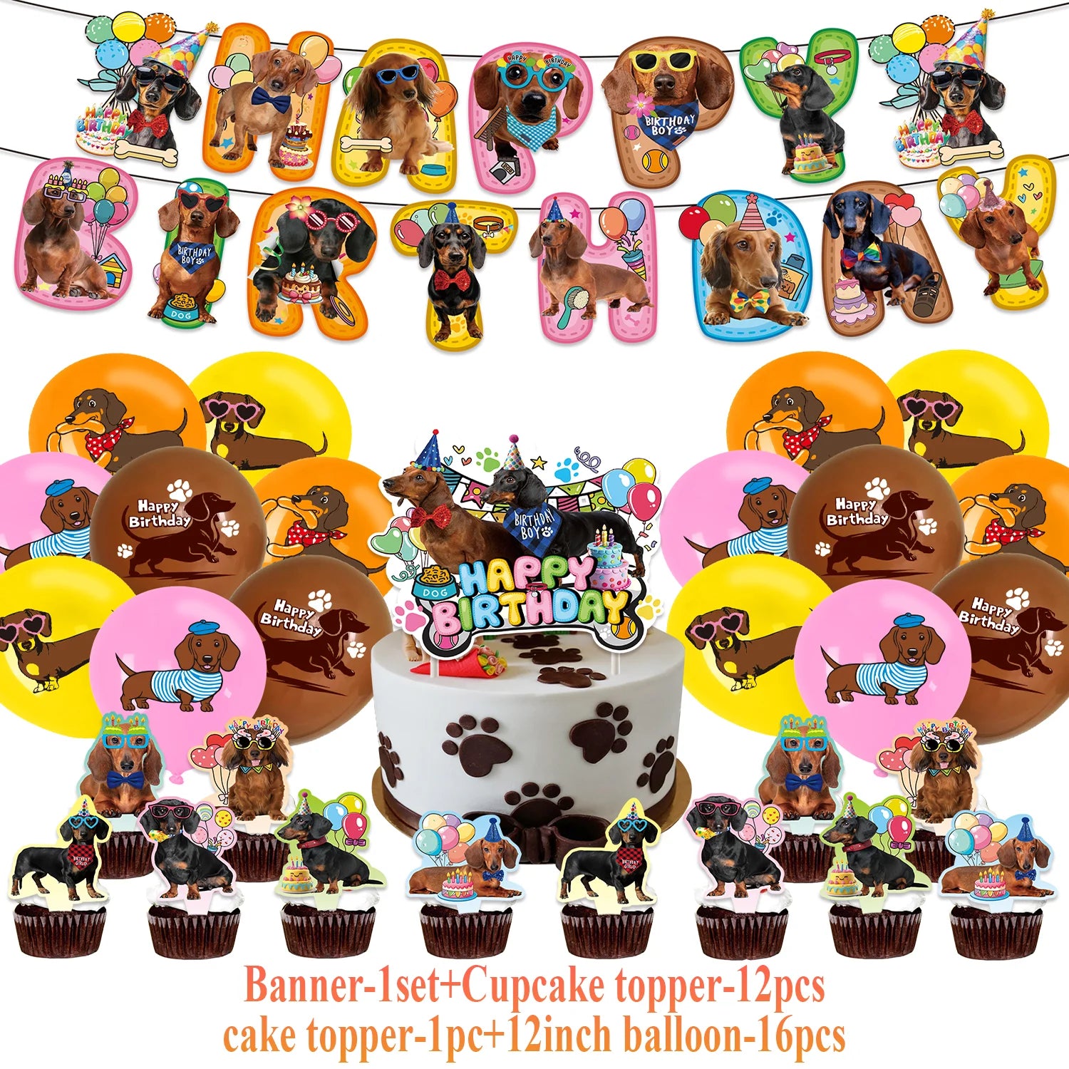 Ultimate Dachshund Birthday Party Kit – Balloons, Cake Toppers & Decorations for Sausage Dog Lovers