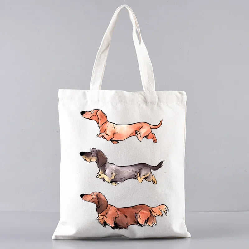 Dachshund Canvas Tote Bag Set – Large Capacity Shoulder Bags for Dog Lovers