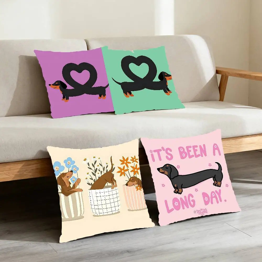Dachshund Decorative Pillow Cover – Soft Sausage Dog Cushion Cover for Sofa, Bed & Home Decor