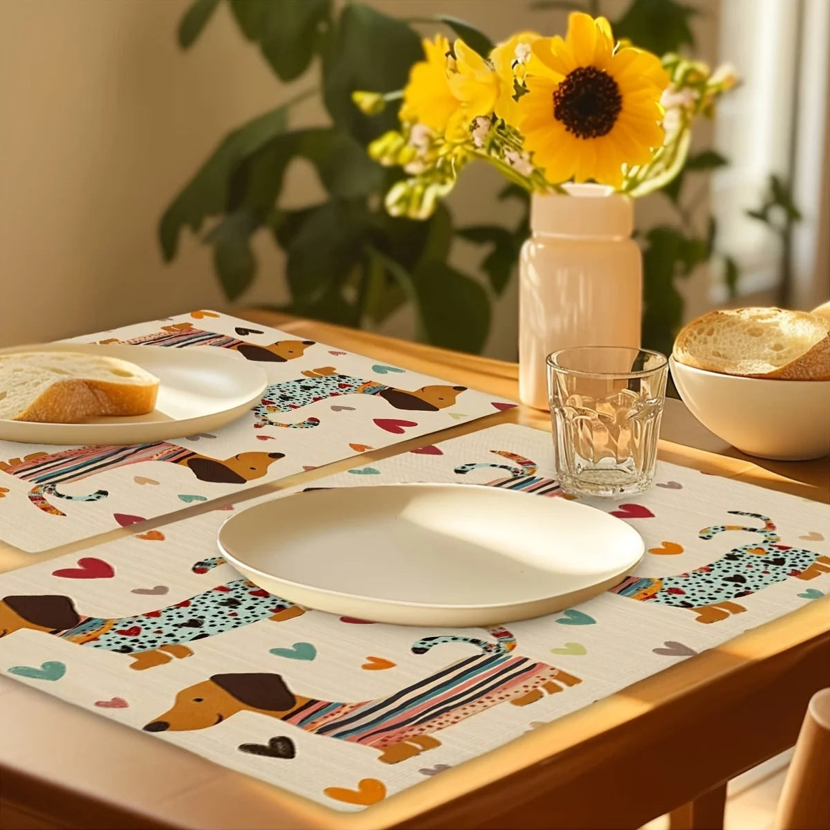 Dachshund Love Linen Placemat – Elegant Table Mat for Dog Lovers & Cozy Home Dining