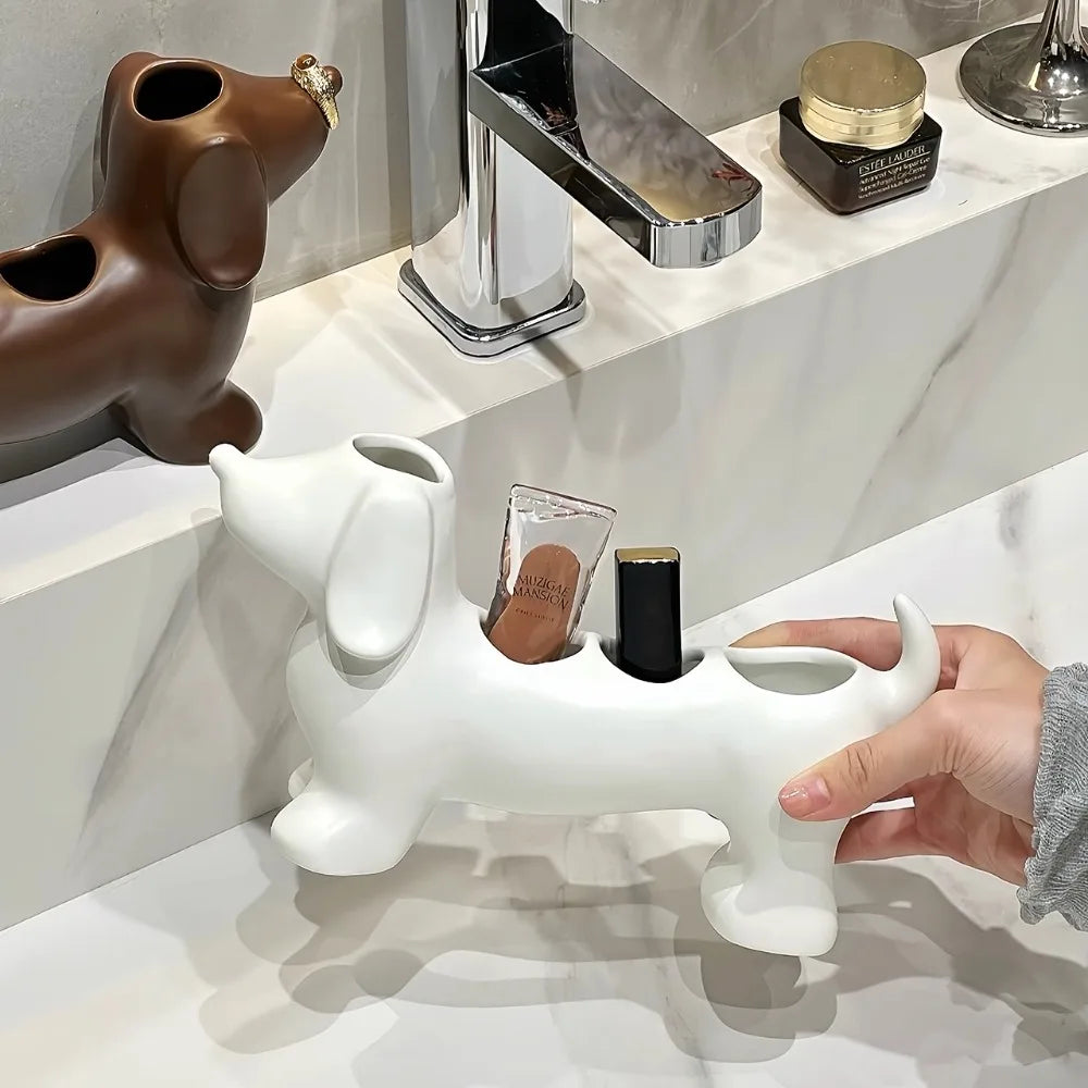 Dachshund Ceramic Toothbrush Holder – Cute Bathroom Organizer for Toothbrush & Toothpaste